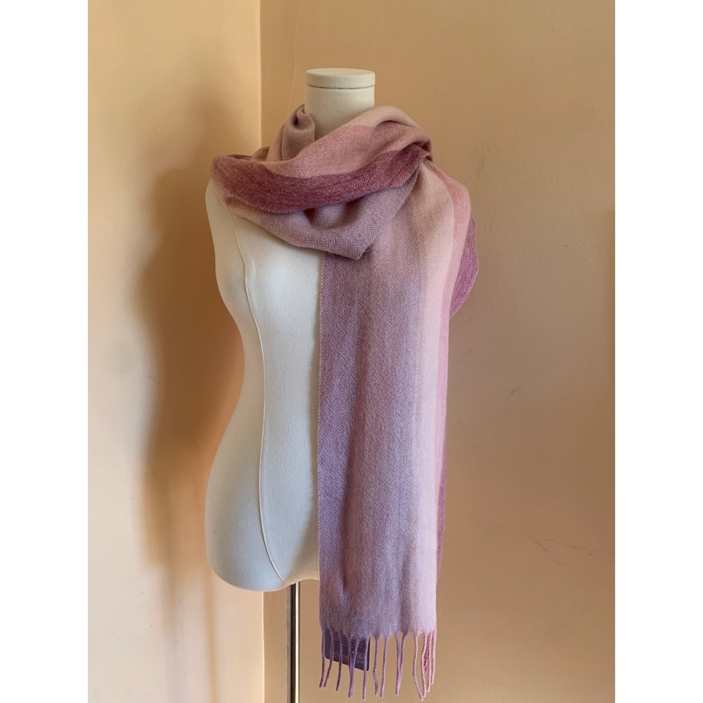 Irelands Eye Pink Purple Ombre Wool Cashmere Herringbone Scarf NWT